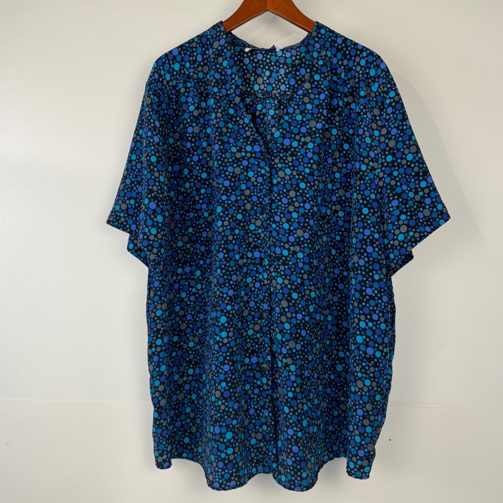 A Personal Touch Blouse Women 5XL Blue Polka Dot Button Up Short Sleeve Office